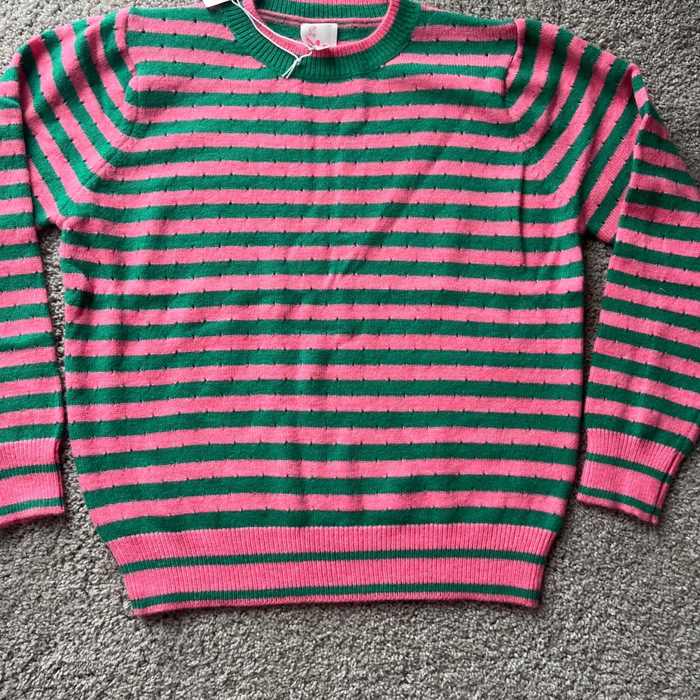 Striped Crewneck Sweater - Pink & Green
